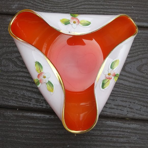 encased glass trifold candy trinket dish ashtray art glass - Picture 2 of 10